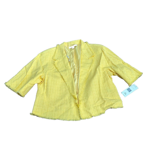 NWT Lafayette 148 New York Yellow Fringe Trim Textured Open Front Blazer Size 14 - Picture 1 of 11